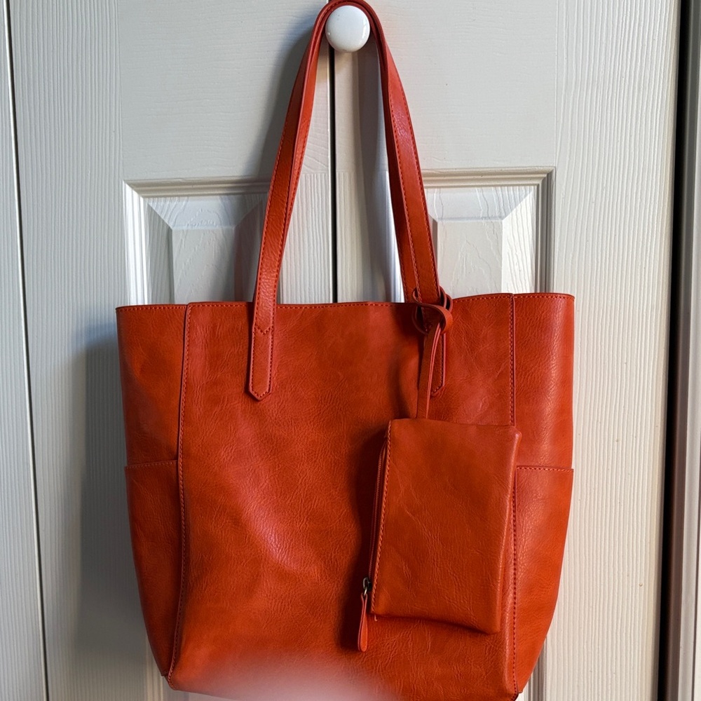 Elegant Orange Tote Bag with Pouch